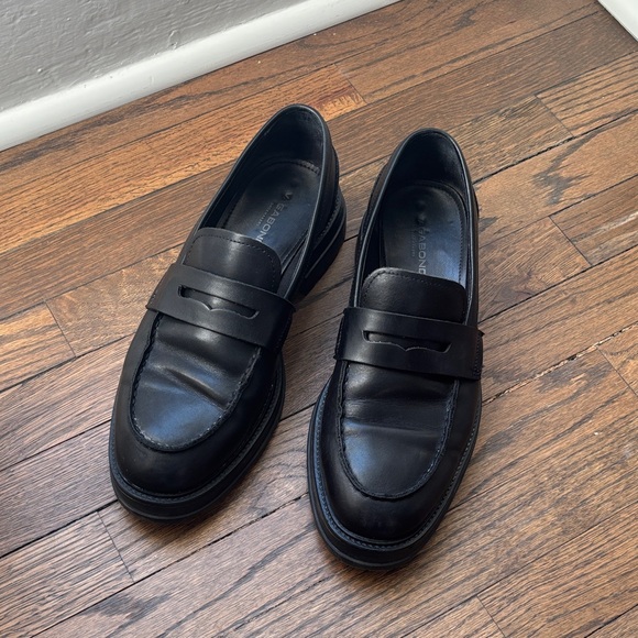 Vagabond Black Leather Lug Sole Loafers